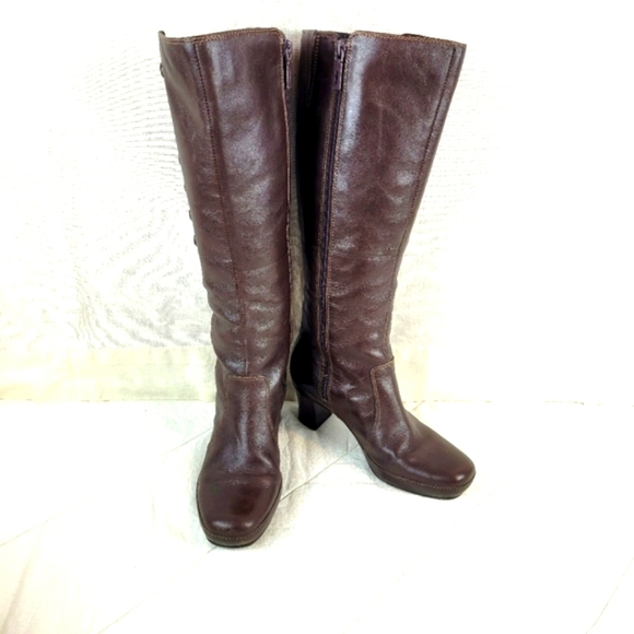 Clarks tall leather vintage brown boots leather buttons zipper grandma chic 6 - Picture 1 of 14